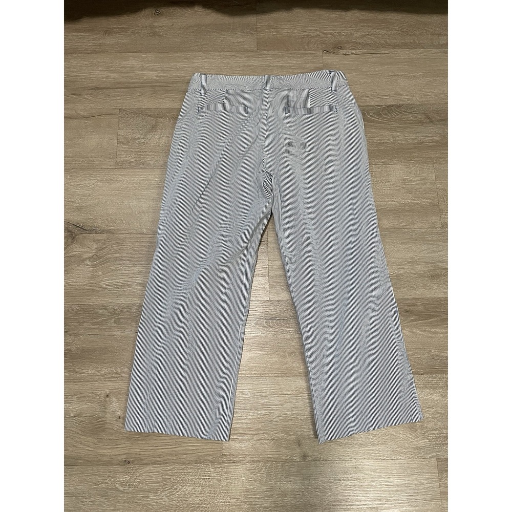 Old Navy Women's Sz 8 High Rise Wide Leg Cropped Chino Pants‎ Striped White Blue